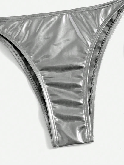 Swim Vcay Summer Beach Women's Metallic Swimwear Top