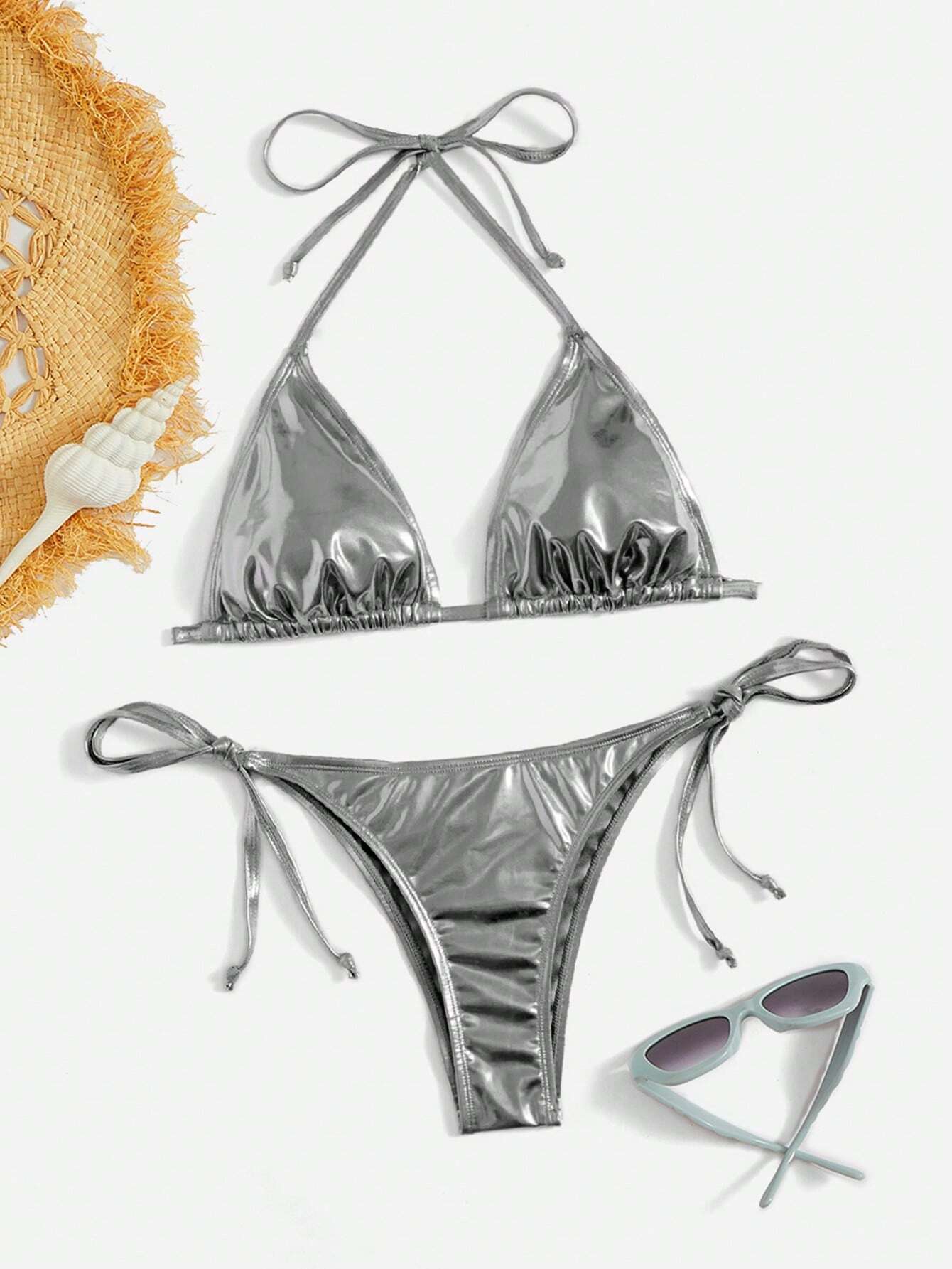 Swim Vcay Summer Beach Women's Metallic Swimwear Top