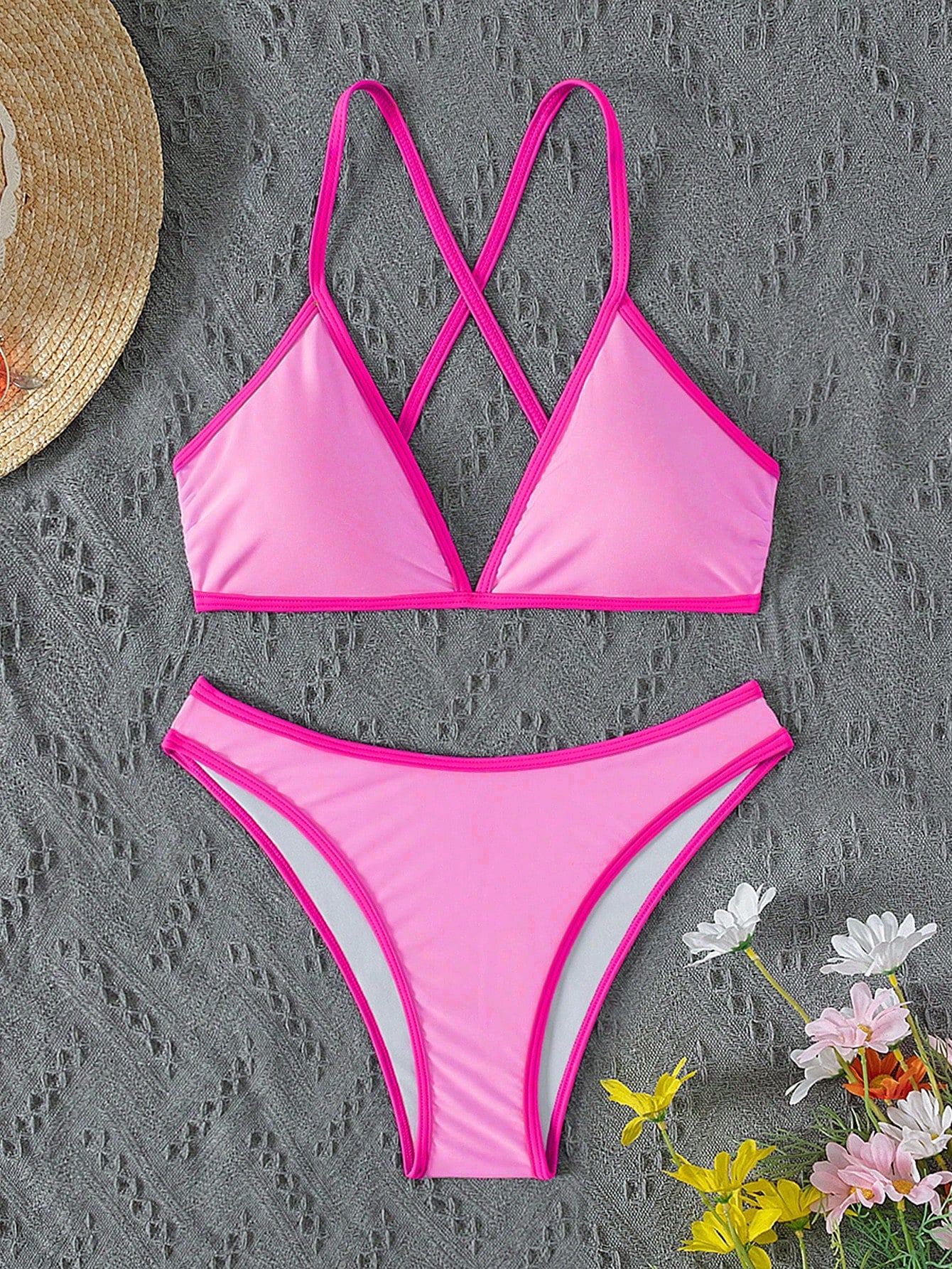 Swim Vcay Summer Beach Women Vacation Color-Block Halter Strap Bikini Set With Separated Bikini Set
