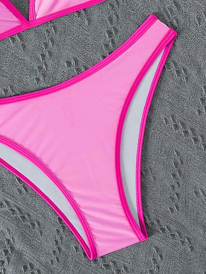 Swim Vcay Summer Beach Women Vacation Color-Block Halter Strap Bikini Set With Separated Bikini Set