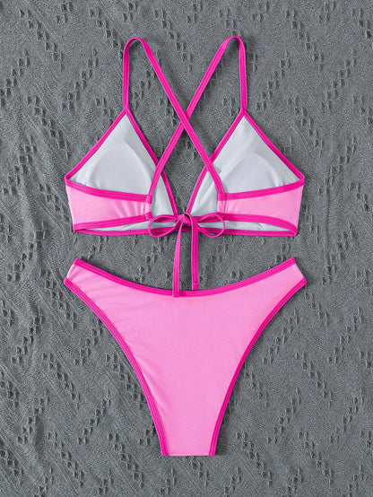 Swim Vcay Summer Beach Women Vacation Color-Block Halter Strap Bikini Set With Separated Bikini Set