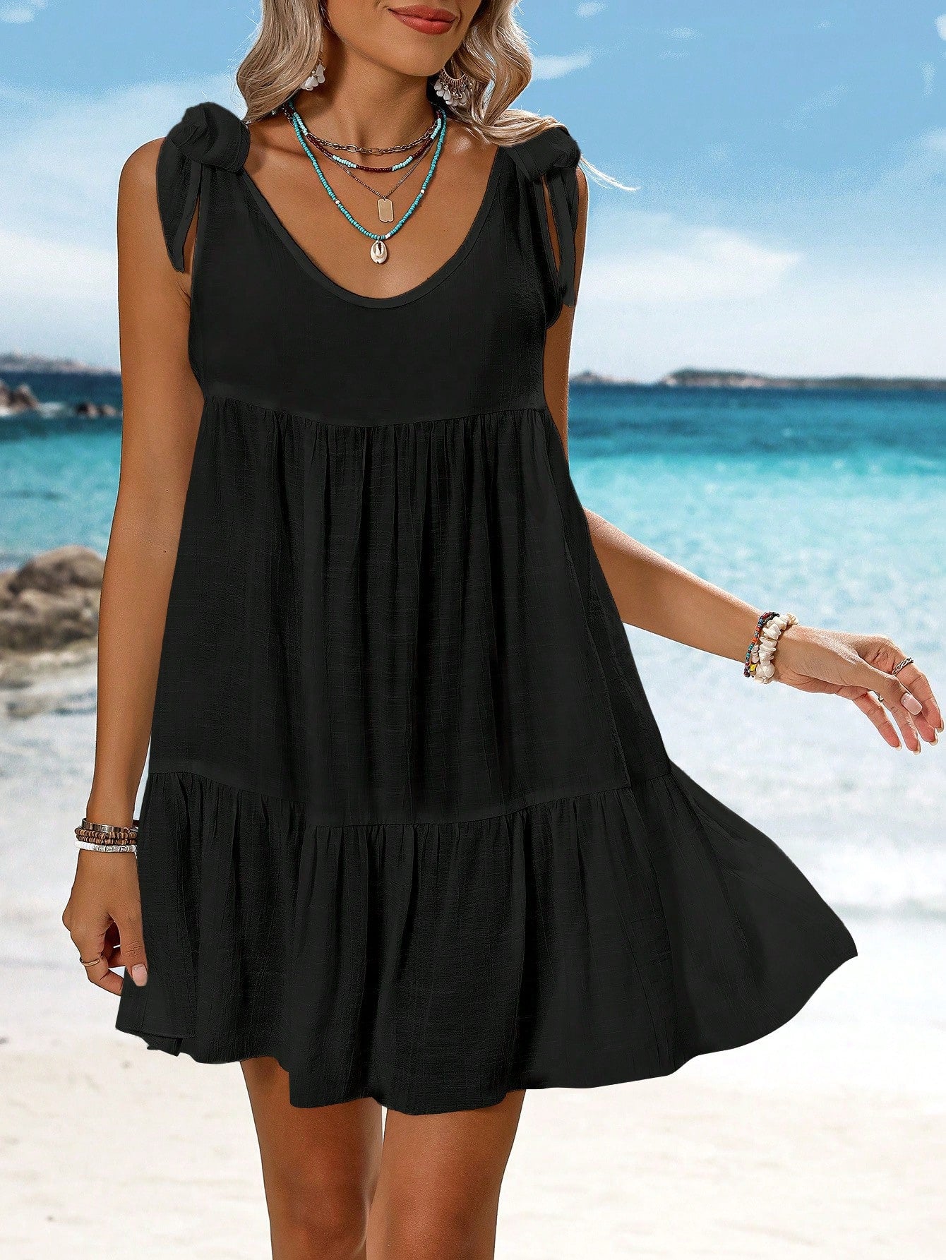 Swim Vcay Summer Outfits For Women Simple Solid Color Women's Sleeveless Cover Up For Daily Wear Summer