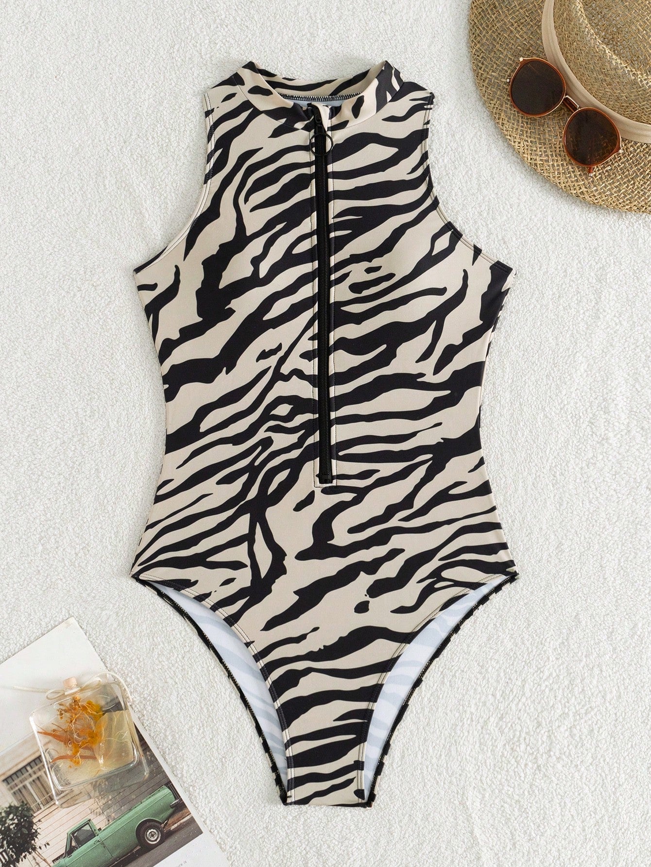 Swim Vcay Summer Women's One-Piece Swimsuit Random Print Tight Zipper Sexy Beach Halloween Store Celebration One-Piece Swimsuit