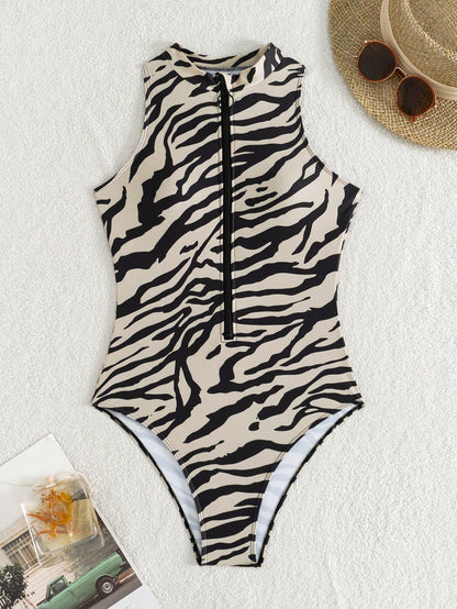 Swim Vcay Summer Women's One-Piece Swimsuit Random Print Tight Zipper Sexy Beach Halloween Store Celebration One-Piece Swimsuit