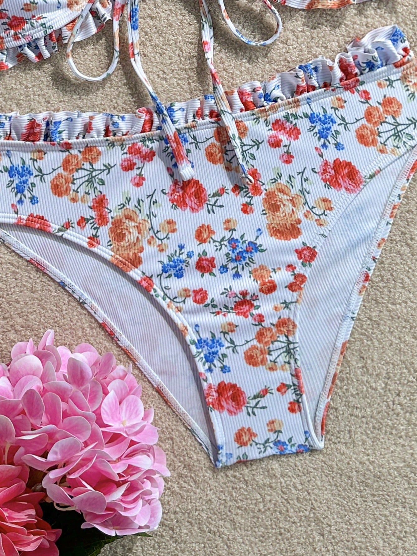 Swim Vcay Sweet Girl 2 Pieces Textured Striped Wide Strap Tie-Front Triangle Bikini Set For Women