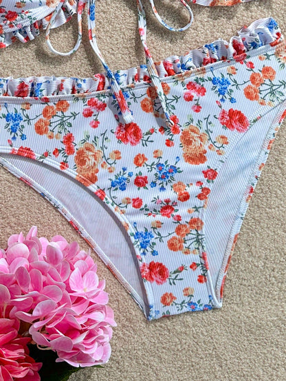 Swim Vcay Sweet Girl 2 Pieces Textured Striped Wide Strap Tie-Front Triangle Bikini Set For Women