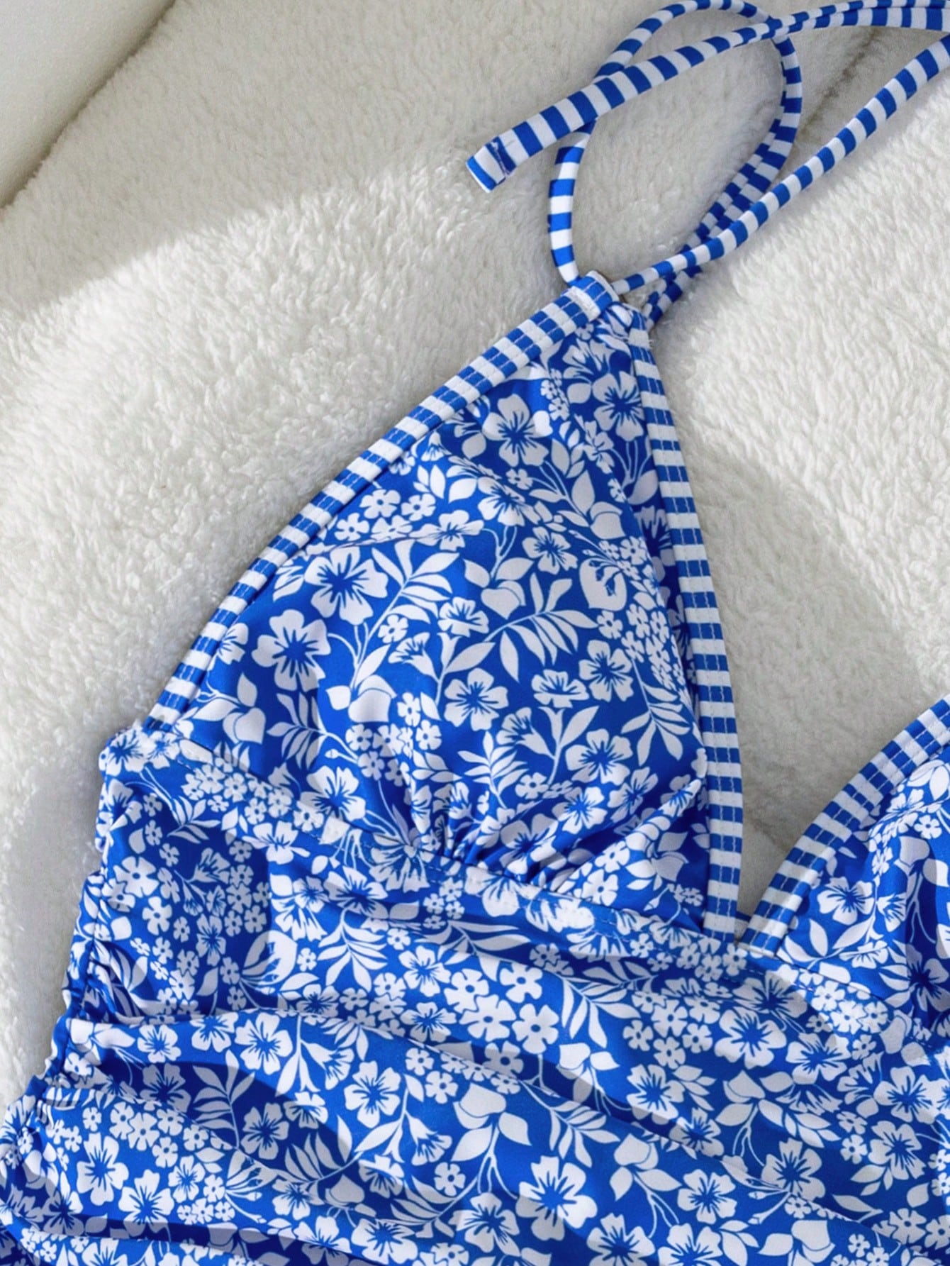 Swim Vcay Swim Lushoire Women's 2-Piece Random Floral & Striped Surfing Tank Bikini Swimsuit, With Trim Detail, Floral & Striped Colorblock High Waist Triangle Bottom, Spring Vacation Swimwear Set