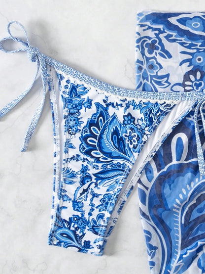 Swim Vcay Swimsuits For Woman Summer Beach 3pcs/Set Women's Random Printed Bikini Set