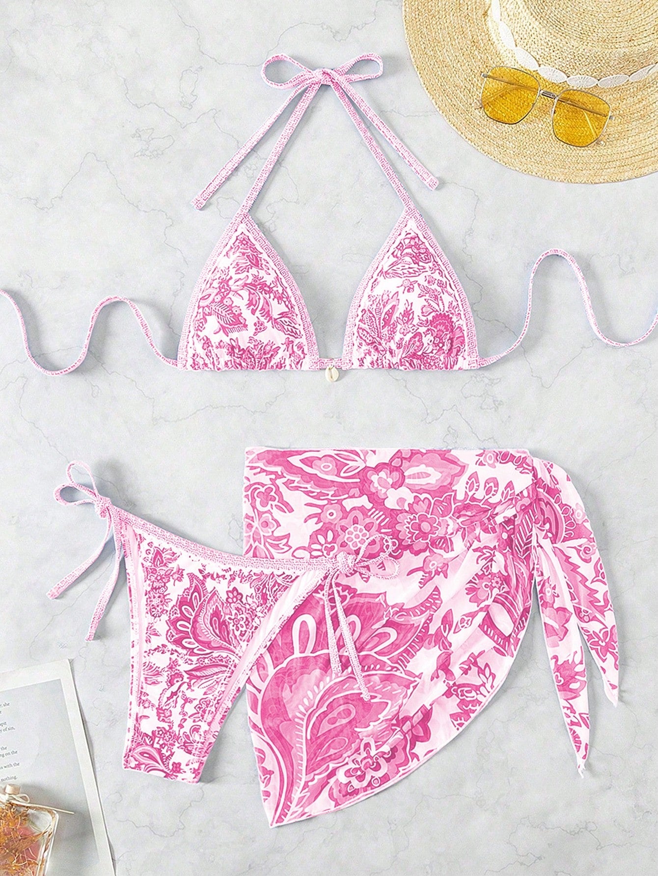 Swim Vcay Swimsuits For Woman Summer Beach 3pcs/Set Women's Random Printed Bikini Set