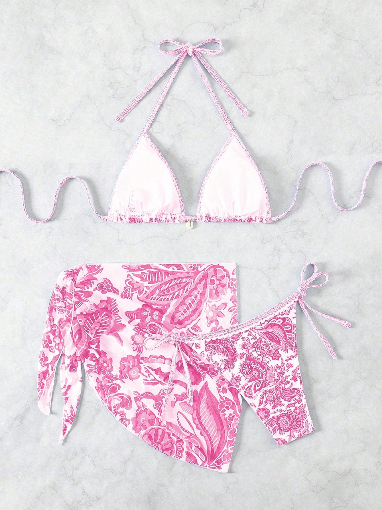 Swim Vcay Swimsuits For Woman Summer Beach 3pcs/Set Women's Random Printed Bikini Set