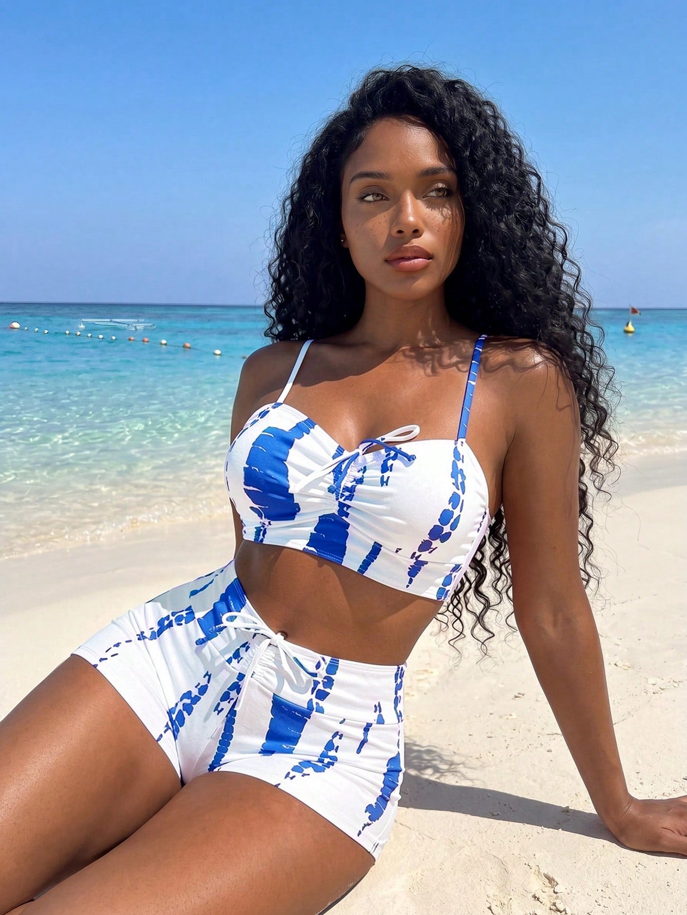 Swim Vcay Tie Dye Bikini Set Drawstring Wireless Bra & Shorts 2 Pieces Bikini,Summer Beach
