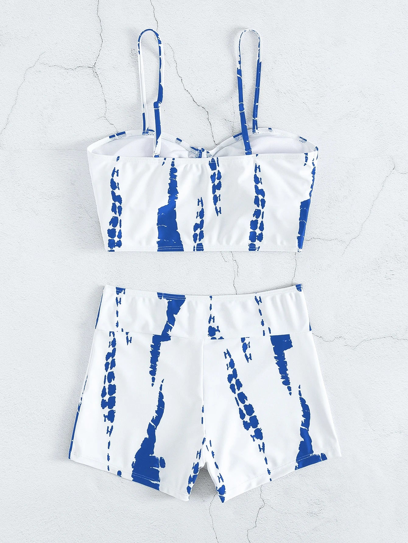 Swim Vcay Tie Dye Bikini Set Drawstring Wireless Bra & Shorts 2 Pieces Bikini,Summer Beach