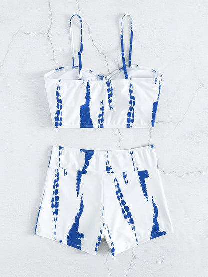 Swim Vcay Tie Dye Bikini Set Drawstring Wireless Bra & Shorts 2 Pieces Bikini,Summer Beach