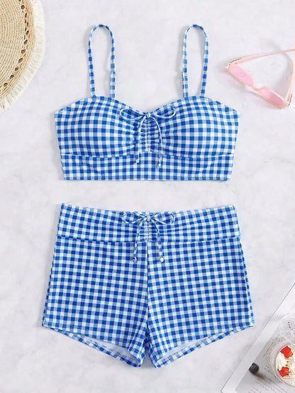 Swim Vcay Vacation Beach Plaid Bikini, Random Print