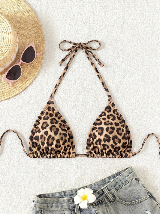 Swim Vcay Women Leopard Print Swimwear Top,Brown Summer Casual Beach Holiday Vacation Bikini Animal Print One Piece Bathing Suits Bohemian Elegant Vintage Y2K