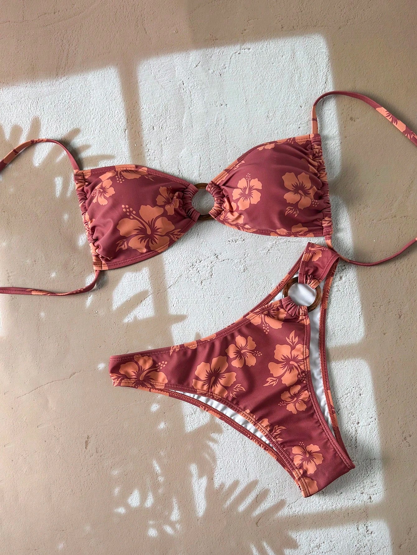Swim Vcay Women's 2-Piece Bikini Set, Tropical Cute Multi-Color Print Halter Top And Triangle Bottom, Hot-Selling Beach Vacation Casual Elegant Valentine's Day Party Bikini Set Set, Women's Holiday El