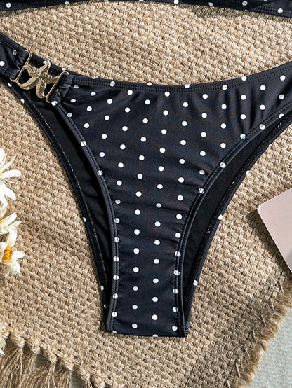 Swim Vcay Women's 2-Piece Bikini Set, Tropical Cute Multi-Color Print Halter Top And Triangle Bottom With Starfish Detail, Elegant Beach Vacation Casual Bikini Set Outfit For Valentine's Day Party