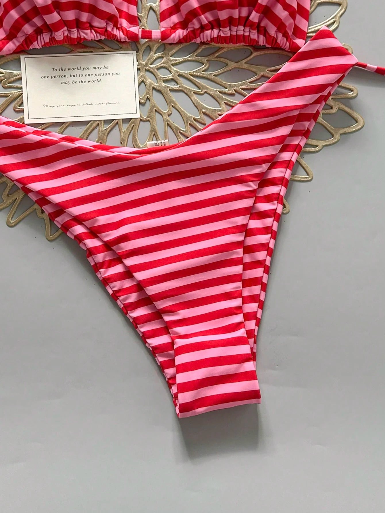 Swim Vcay Women's 2-Piece Split Bikini Set, Tropical Cute Multicolor Striped Print Halter Neck Triangle Top And Cute Triangle Bottoms, Hot-Selling Beach Vacation Casual Elegant Valentine's Day Party B