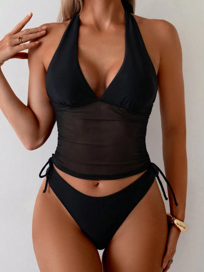 Swim Vcay Women's 2-Piece Tropical Sexy Leopard Print Spaghetti Strap Top With Tie Side Bikini Set, Elegant Vacation Beach Outfit, Valentine's Day Gift