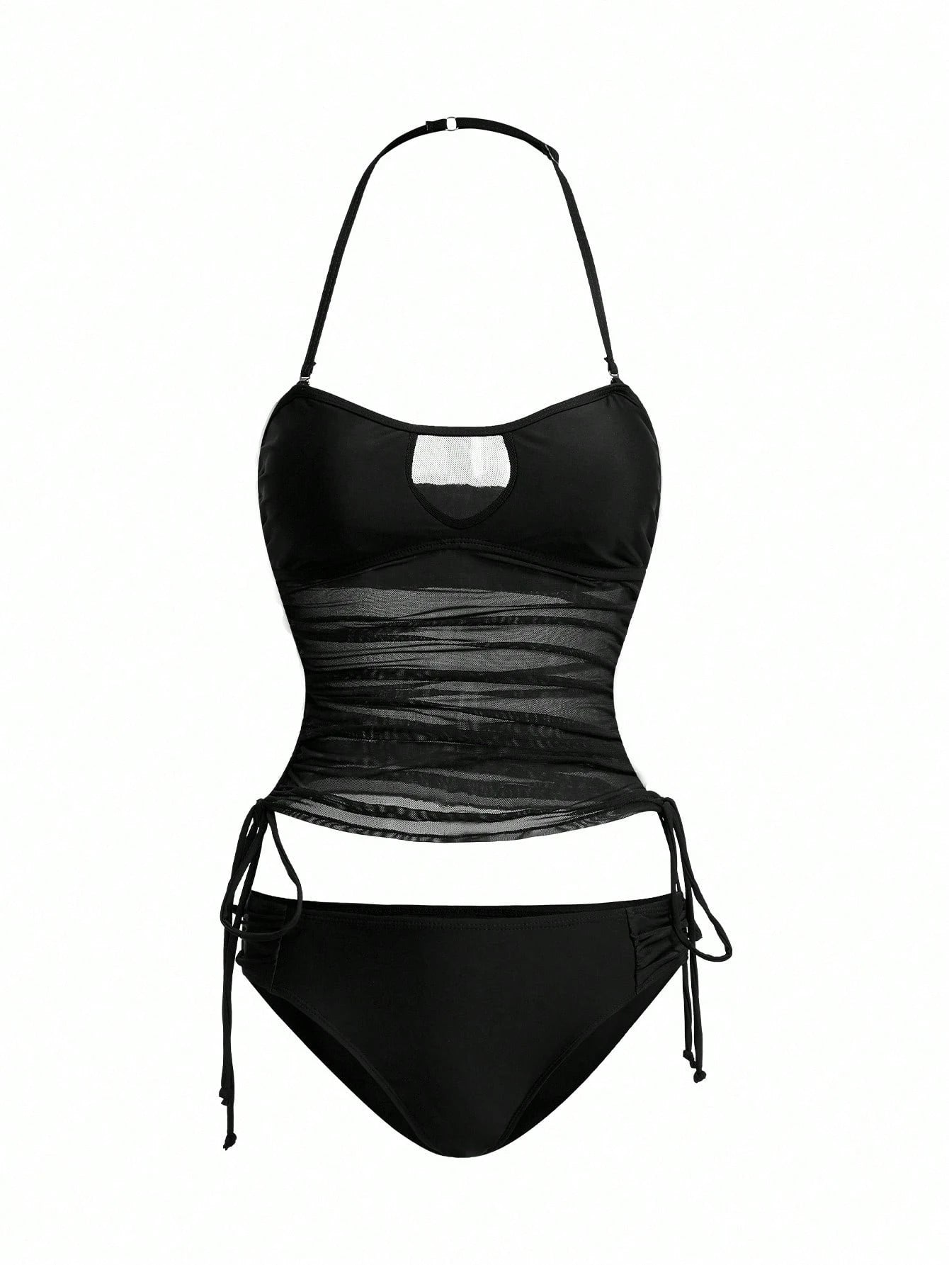 Swim Vcay Women's Detachable Bandeau Side Tie Drawstring Tankini Swimsuit Set For Summer Beach Vacation