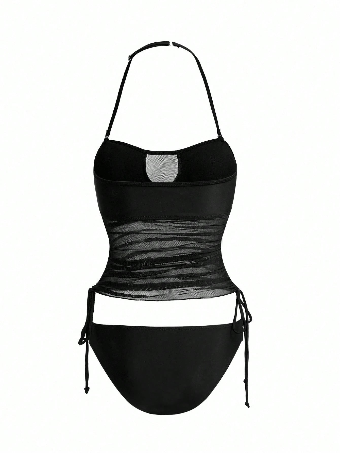 Swim Vcay Women's Detachable Bandeau Side Tie Drawstring Tankini Swimsuit Set For Summer Beach Vacation