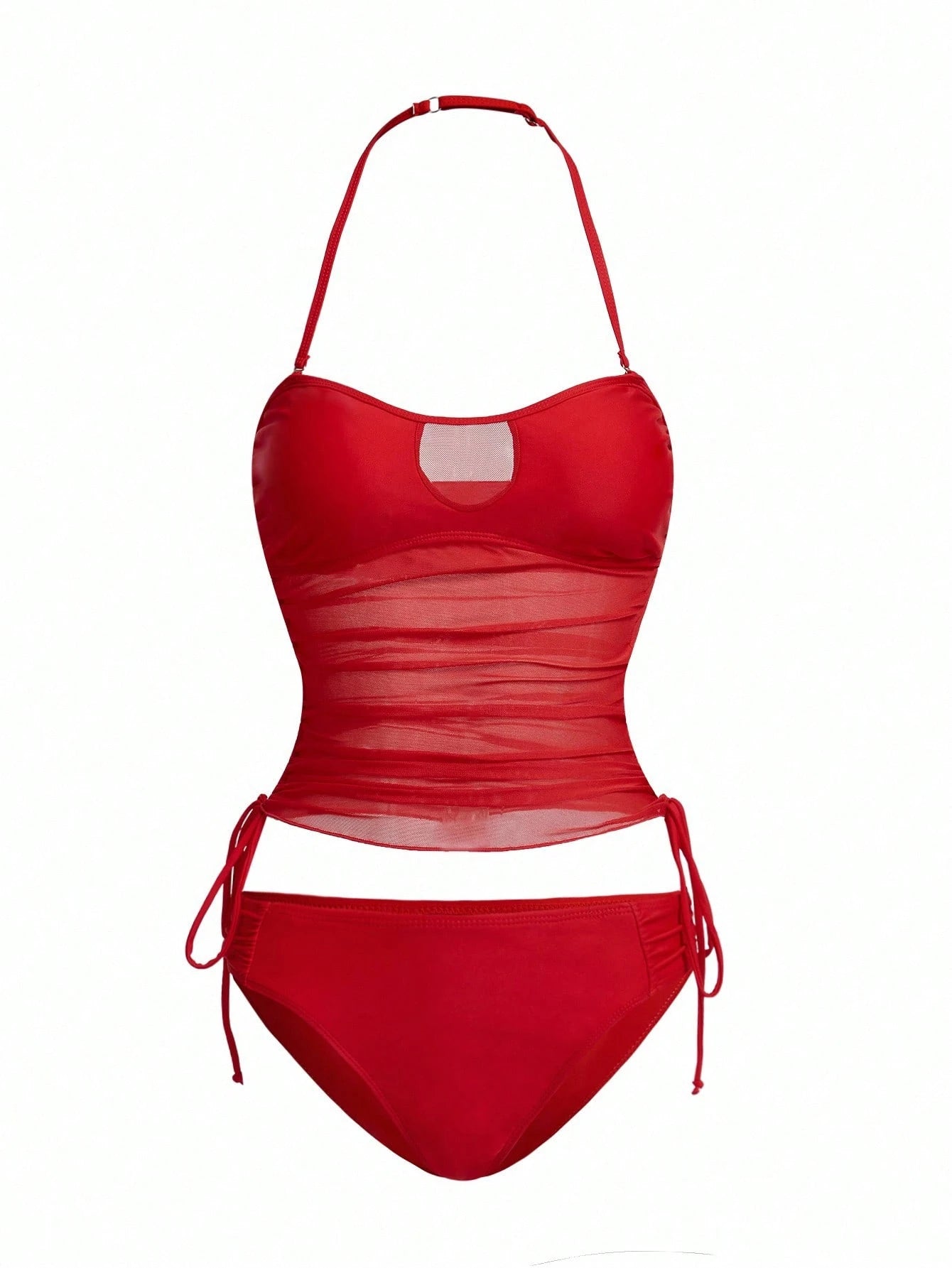Swim Vcay Women's Detachable Bandeau Side Tie Drawstring Tankini Swimsuit Set For Summer Beach Vacation