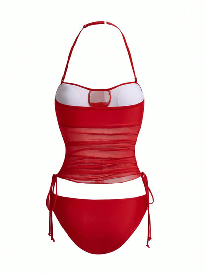 Swim Vcay Women's Detachable Bandeau Side Tie Drawstring Tankini Swimsuit Set For Summer Beach Vacation