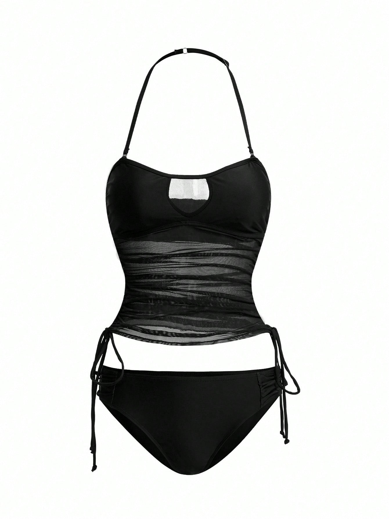 Swim Vcay Women's Detachable Bandeau Side Tie Drawstring Tankini Swimsuit Set For Summer Beach Vacation