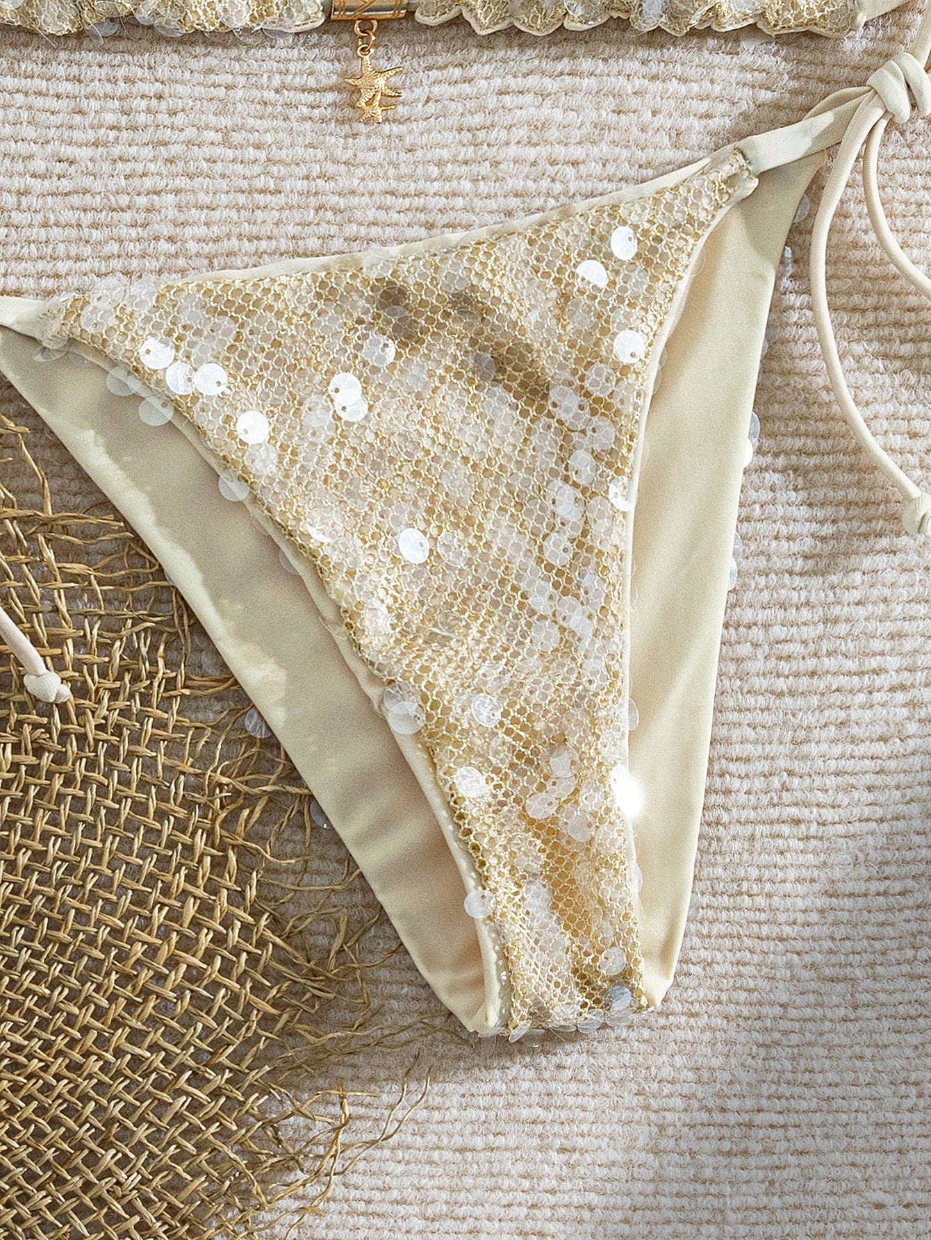 Swim Vcay Women's Elegant Retro Y2K Stripes Triangle Bikini Set With Lace Trim,Beige Summer Casual Beach Holiday Vacation,Halter Top & Thong Cheeky Bottom