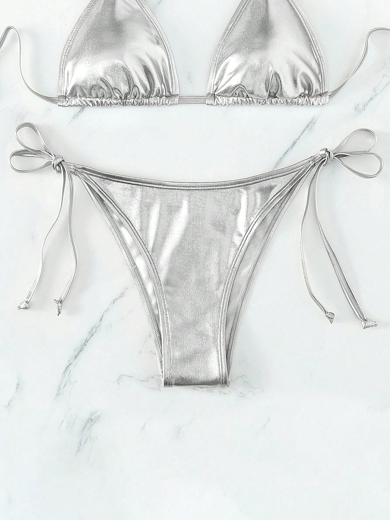 Swim Vcay Women's Gold Slim Strap Bikini Bottom For Holiday For Swimming Pool,Summer Beach
