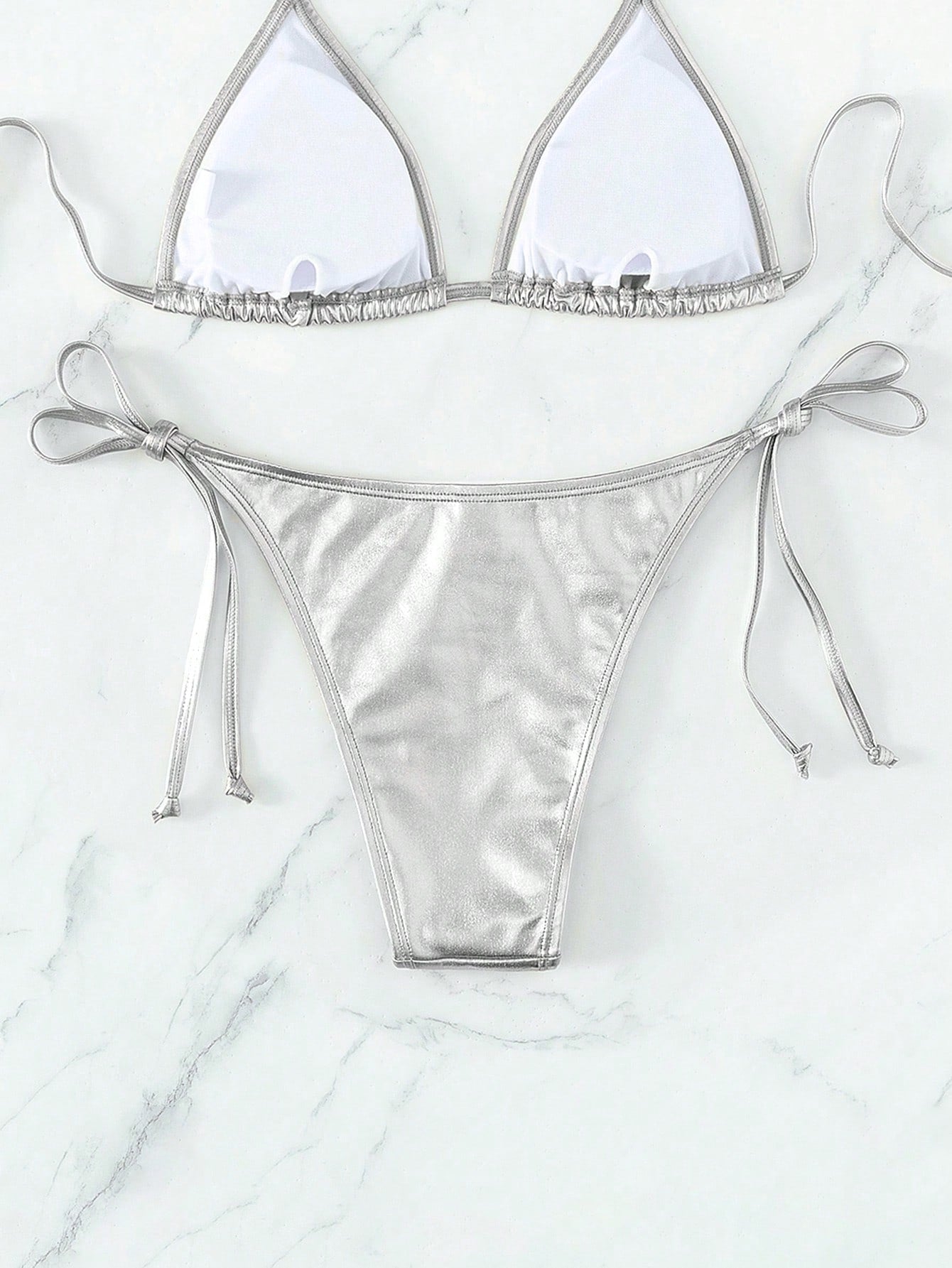 Swim Vcay Women's Gold Slim Strap Bikini Bottom For Holiday For Swimming Pool,Summer Beach