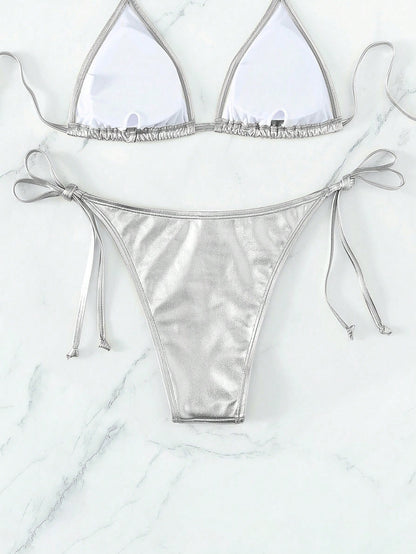 Swim Vcay Women's Gold Slim Strap Bikini Bottom For Holiday For Swimming Pool,Summer Beach
