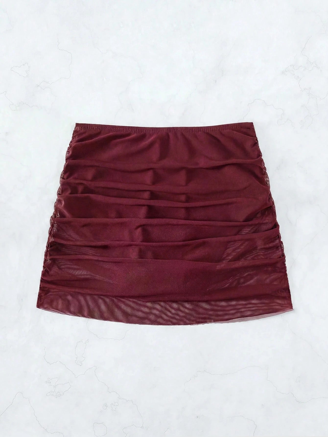 Swim Vcay Women's Holiday Versatile Ruched Swimwear Bottom Cover-Up Skirt Beach Vacation Burgundy Summer Casual Swimwear Bottom Cover-Up Skirt