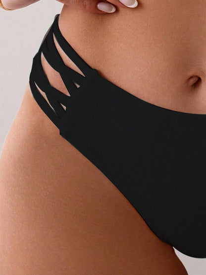 Swim Vcay Women's Hollow Out Black Swimwear Bikini Bottoms, For Swimming,Summer Beach