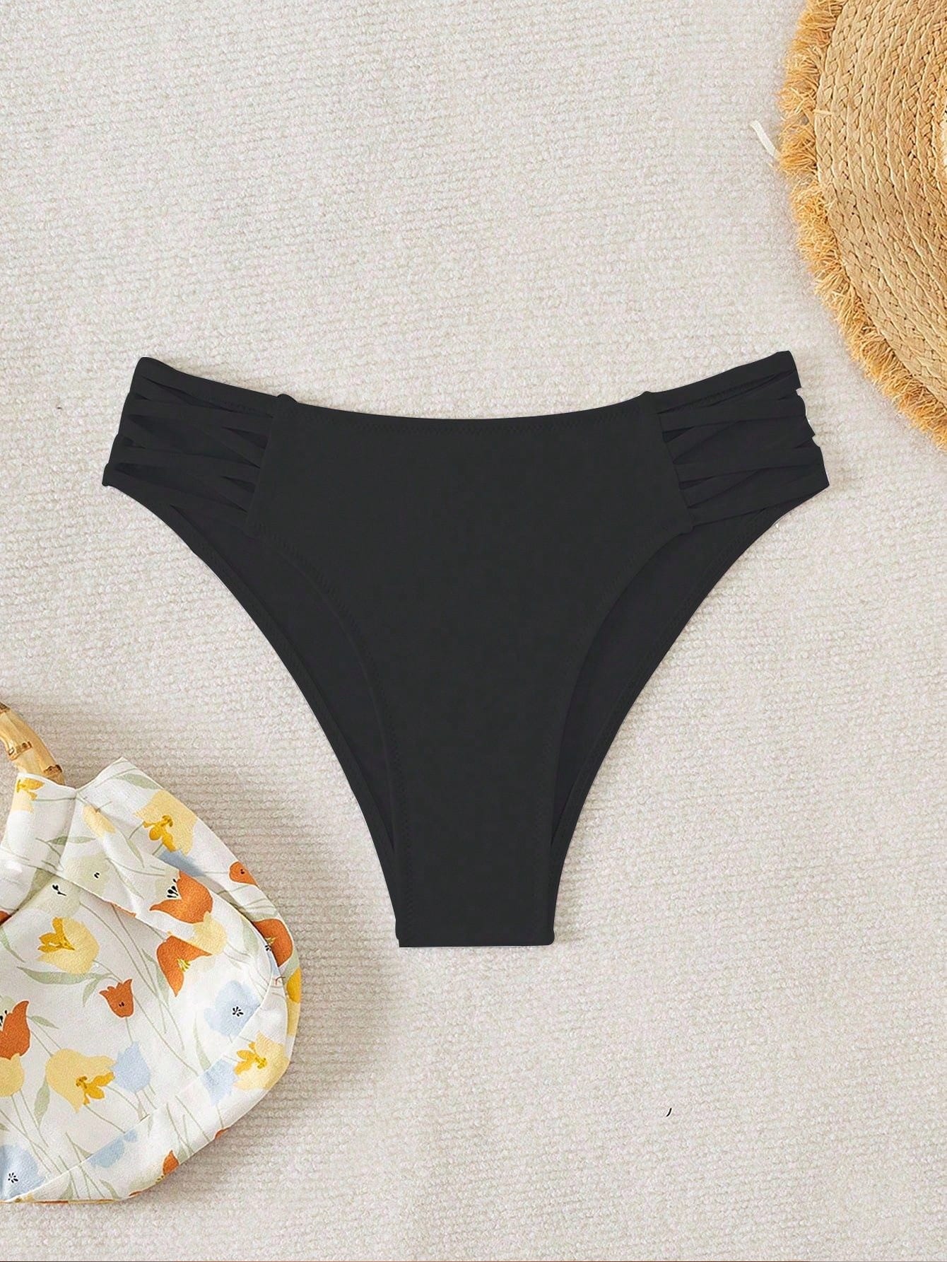 Swim Vcay Women's Hollow Out Black Swimwear Bikini Bottoms, For Swimming,Summer Beach
