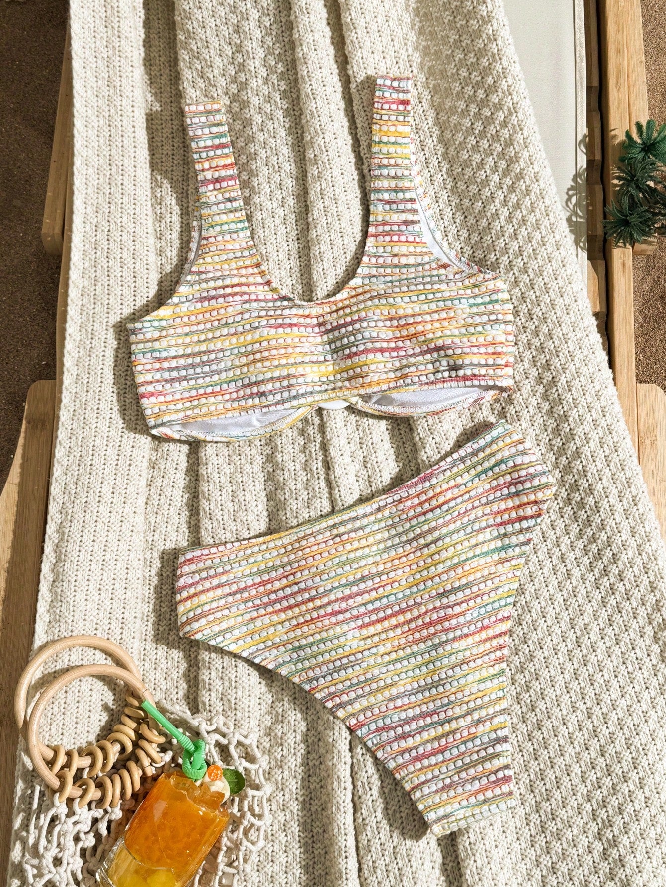 Swim Vcay Women's Rainbow-Striped Bikini Set For Summer Beach Vacations