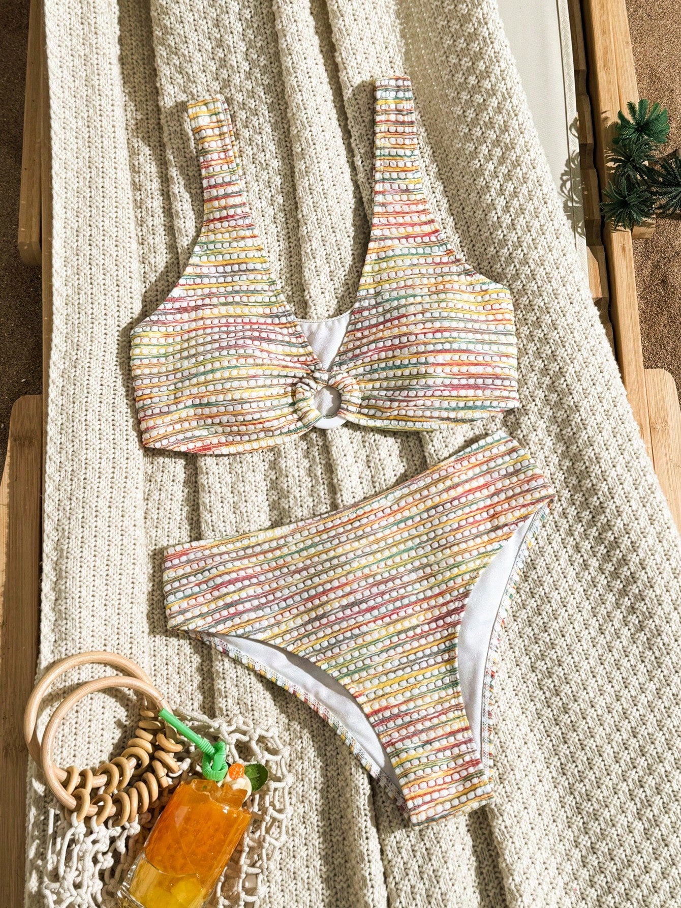 Swim Vcay Women's Rainbow-Striped Bikini Set For Summer Beach Vacations