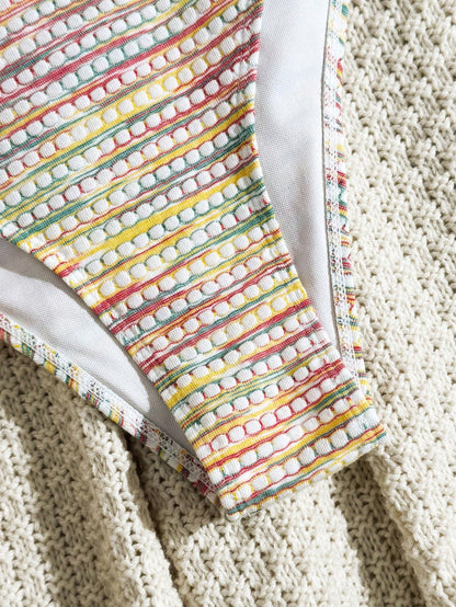 Swim Vcay Women's Rainbow-Striped Bikini Set For Summer Beach Vacations
