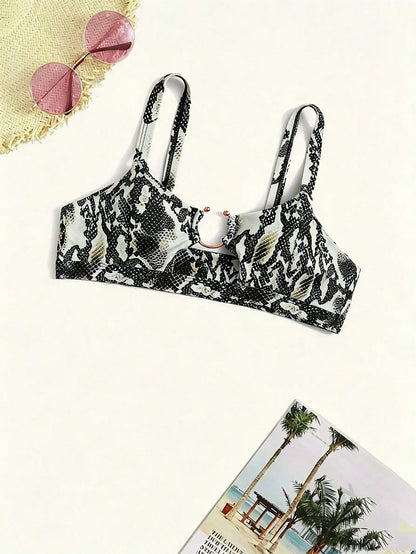 Swim Vcay Women's Sequin Colorblock Spaghetti Strap Bikini Top, Suitable For Summer Vacation And Beach