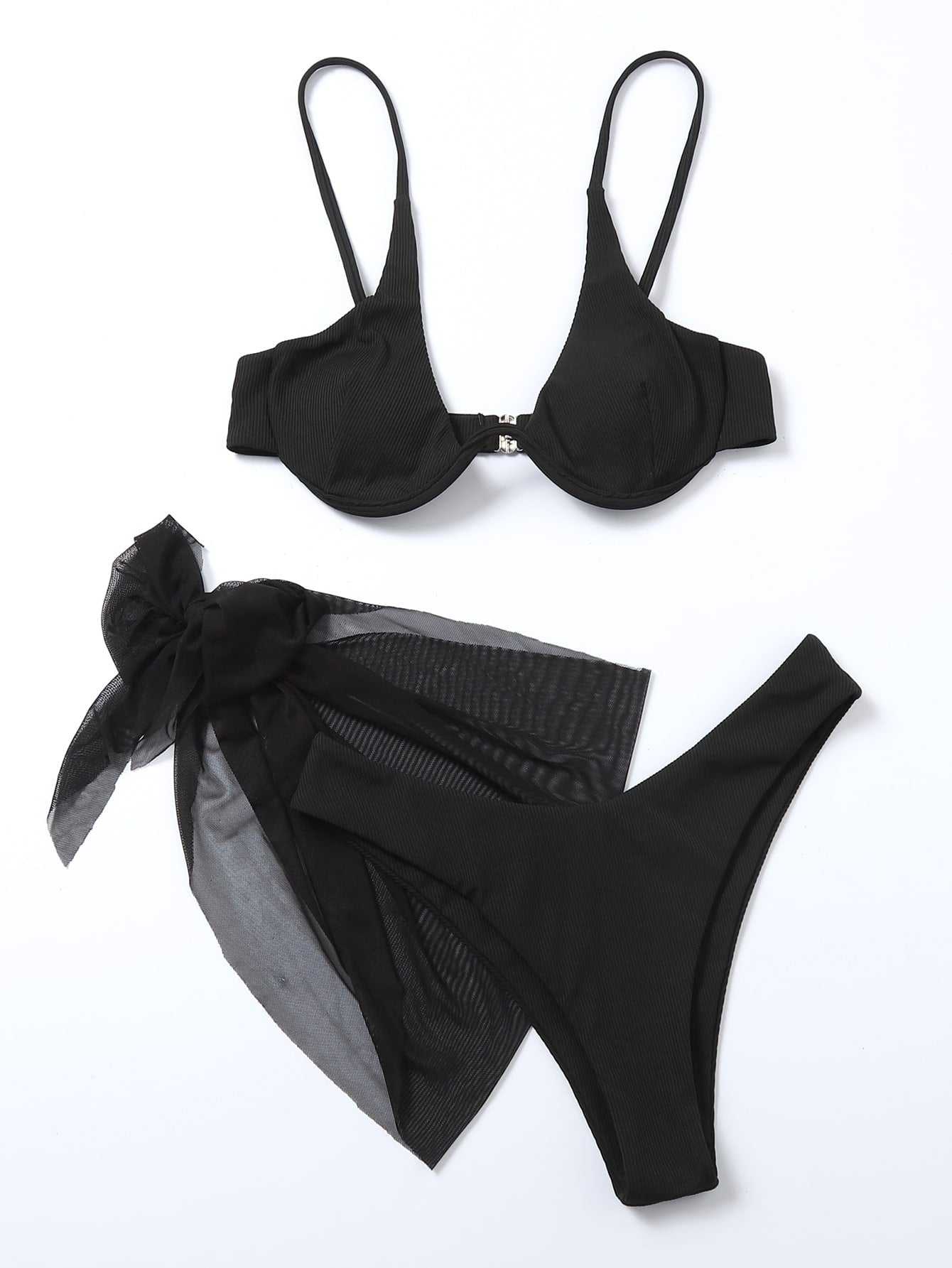 Swim Vcay Women's Solid Color Halter Tie Sexy Bikini Set With Cover-Up Skirt, 3-Piece, Padded For Summer Beach Vacation
