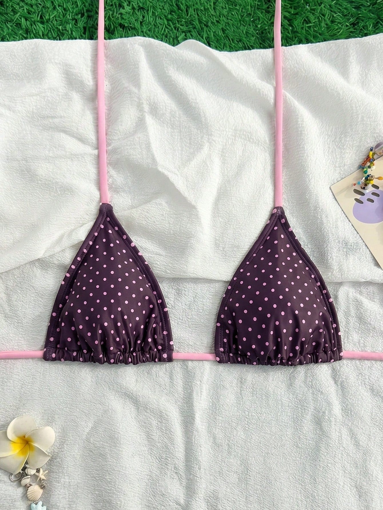 Swim Vcay Women's Spaghetti Strap Black & White Polka Dot Bikini Top,Bathing Suit Tops,Pink And White Polka Dot,Summer,80s,Beach Vacation,Holiday,Holiday