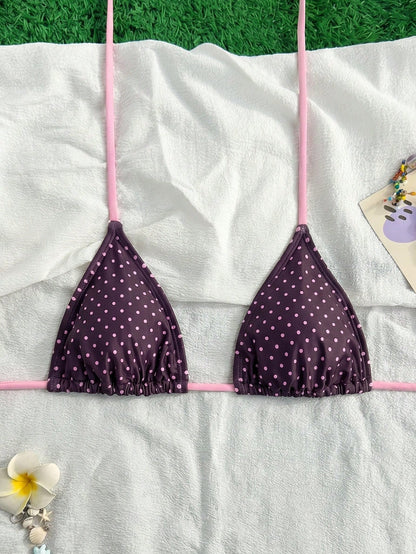 Swim Vcay Women's Spaghetti Strap Black & White Polka Dot Bikini Top,Bathing Suit Tops,Pink And White Polka Dot,Summer,80s,Beach Vacation,Holiday,Holiday