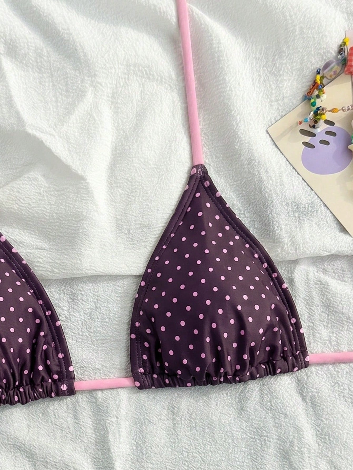 Swim Vcay Women's Spaghetti Strap Black & White Polka Dot Bikini Top,Bathing Suit Tops,Pink And White Polka Dot,Summer,80s,Beach Vacation,Holiday,Holiday