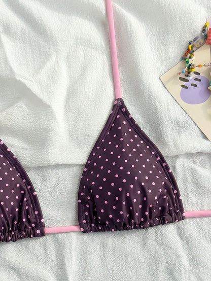 Swim Vcay Women's Spaghetti Strap Black & White Polka Dot Bikini Top,Bathing Suit Tops,Pink And White Polka Dot,Summer,80s,Beach Vacation,Holiday,Holiday