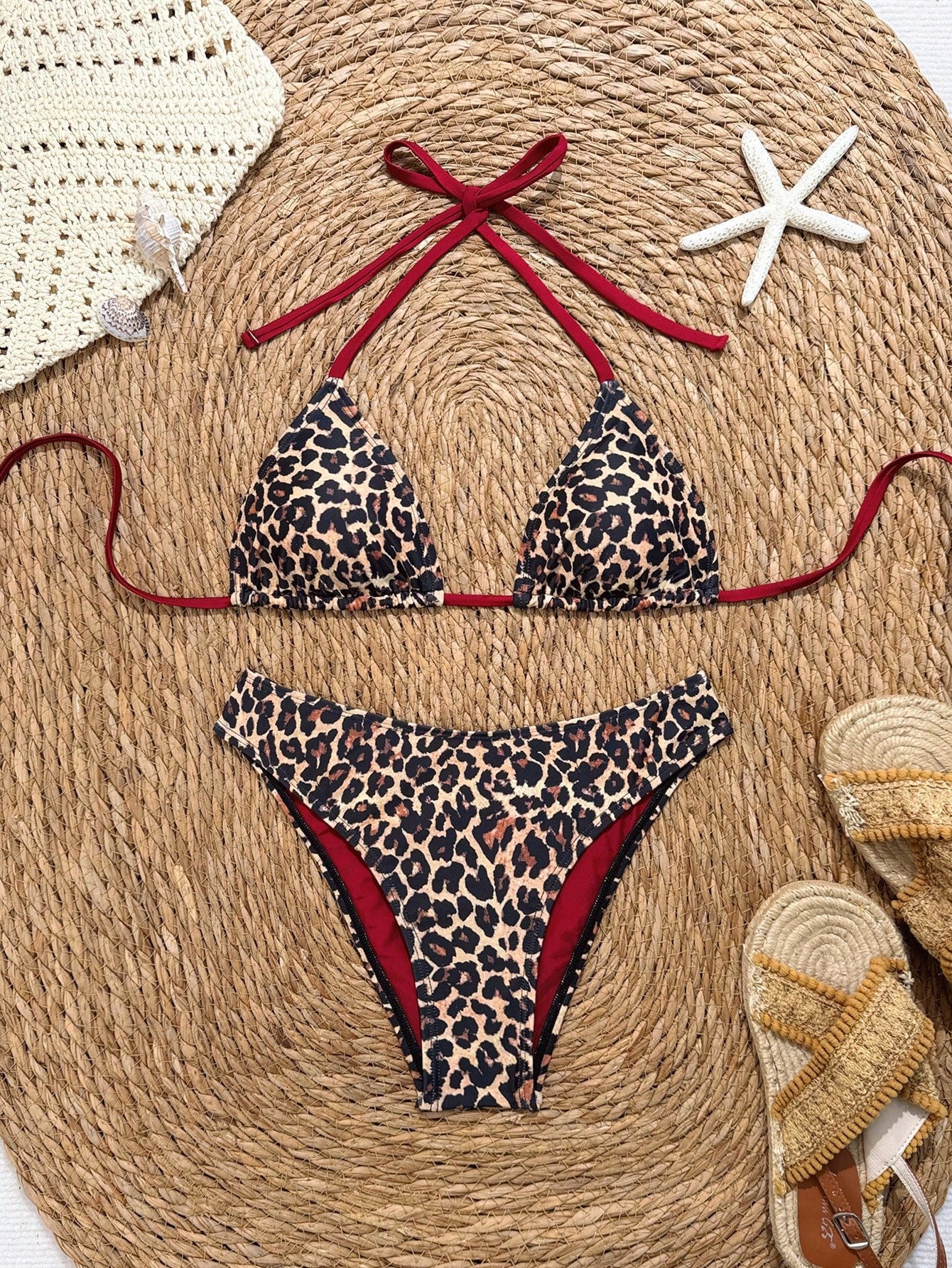 Swim Vcay Women's Spaghetti Strap Halter Neck Polka Dot Bikini Swimwear 2-Piece Set,Beige Summer Casual Beach Holiday Vacation,High Cut Sweet Cute Outfit Sets