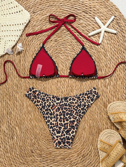 Swim Vcay Women's Spaghetti Strap Halter Neck Polka Dot Bikini Swimwear 2-Piece Set,Beige Summer Casual Beach Holiday Vacation,High Cut Sweet Cute Outfit Sets