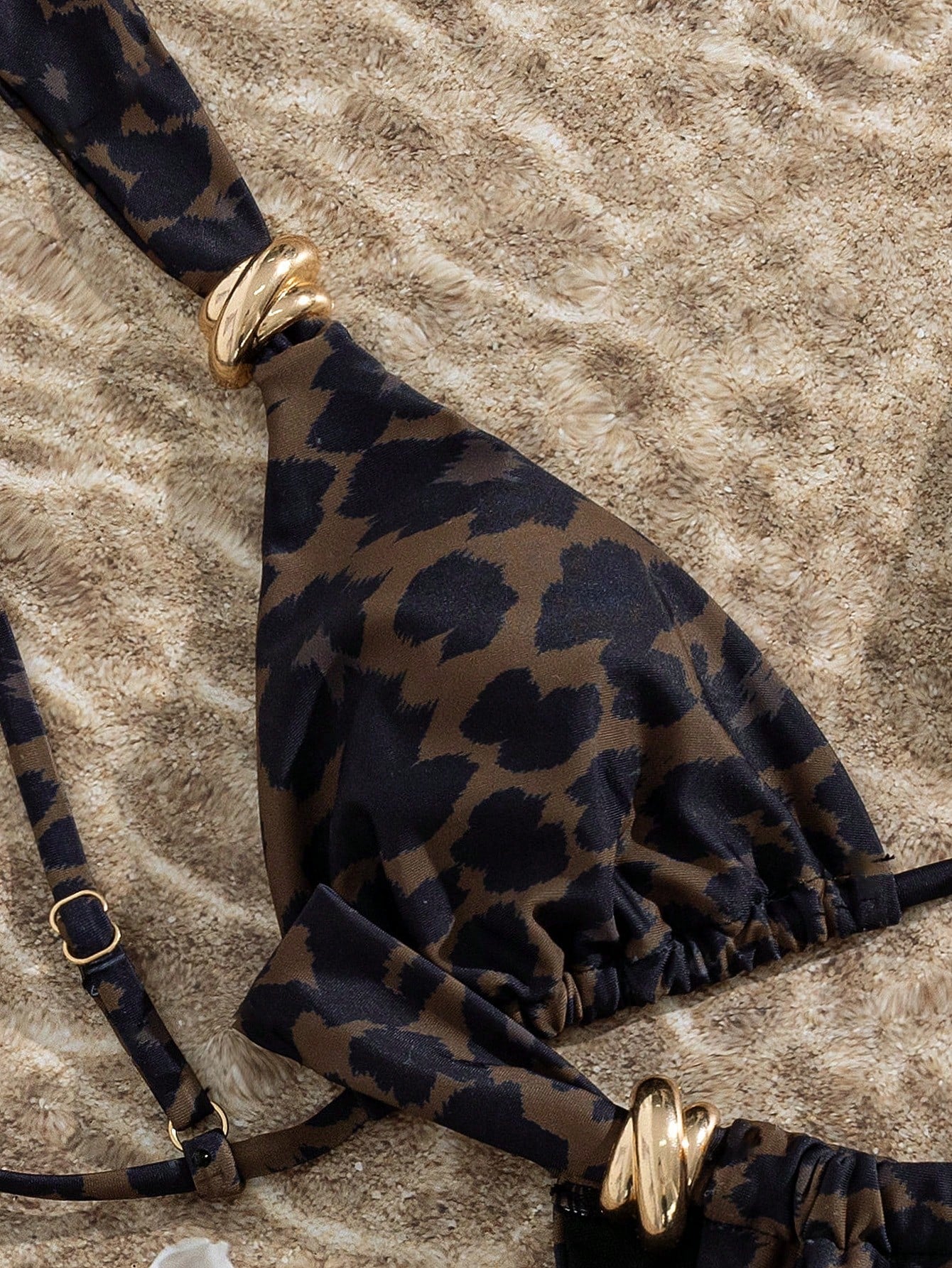 Swim Vcay Women's Spring/Summer Beach Music Festival Leopard Print Metallic Accessories Thick Shoulder Strap Fashion Elegant Sexy Bikini Set