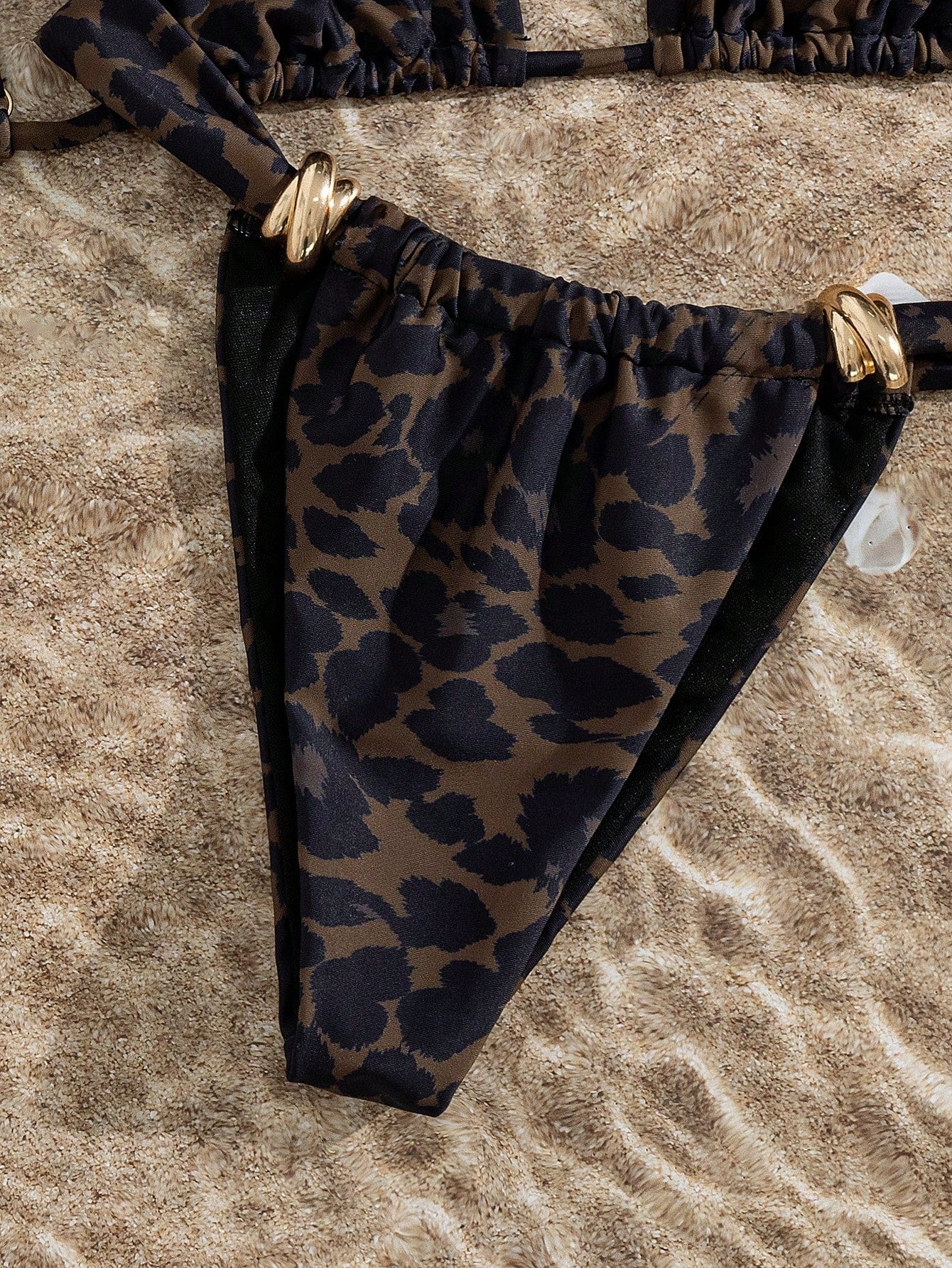 Swim Vcay Women's Spring/Summer Beach Music Festival Leopard Print Metallic Accessories Thick Shoulder Strap Fashion Elegant Sexy Bikini Set