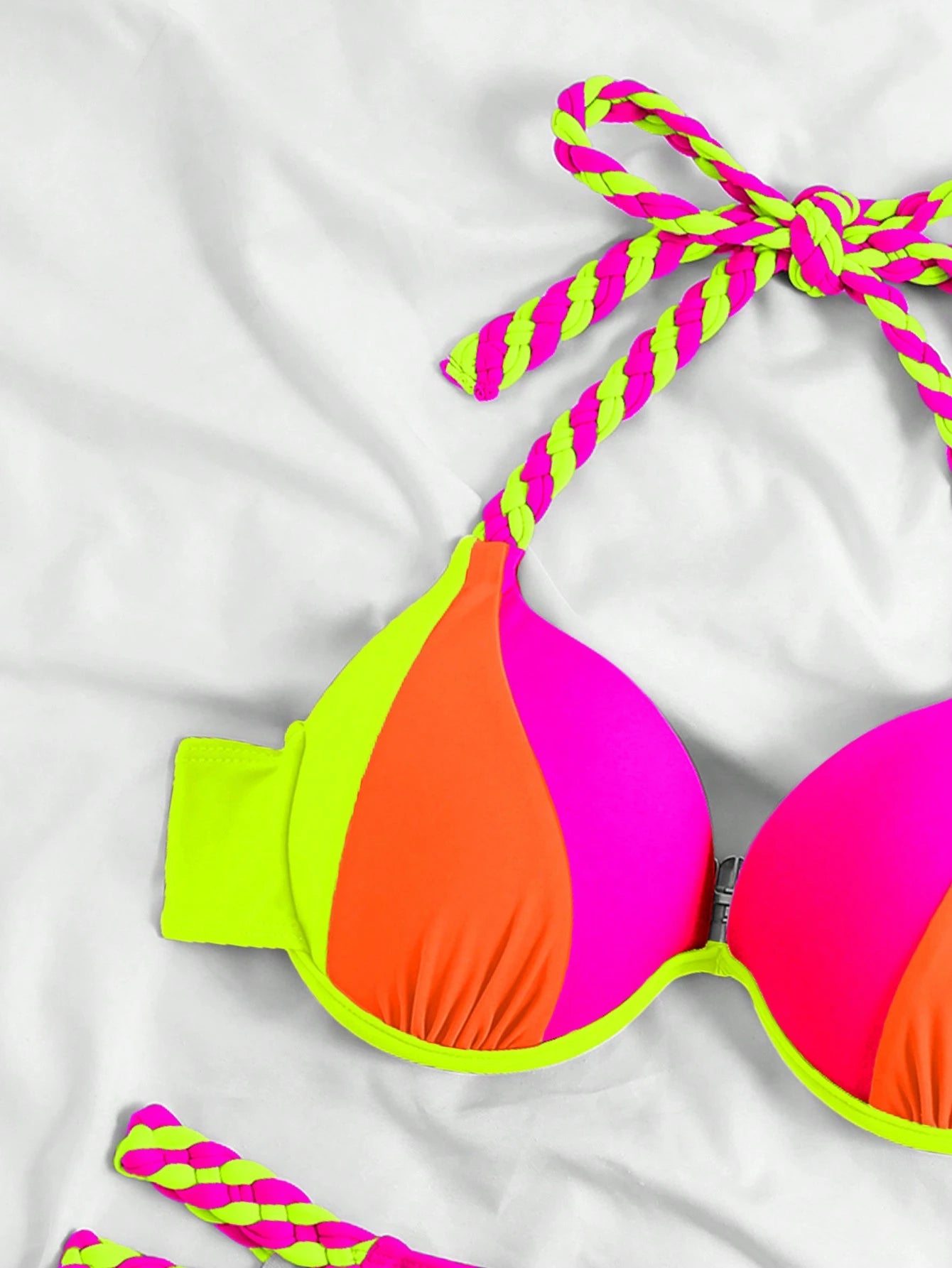 Swim Vcay Women's Summer Beach Color-Block Halter Strap Sexy Bikini Set, Printed (Random)