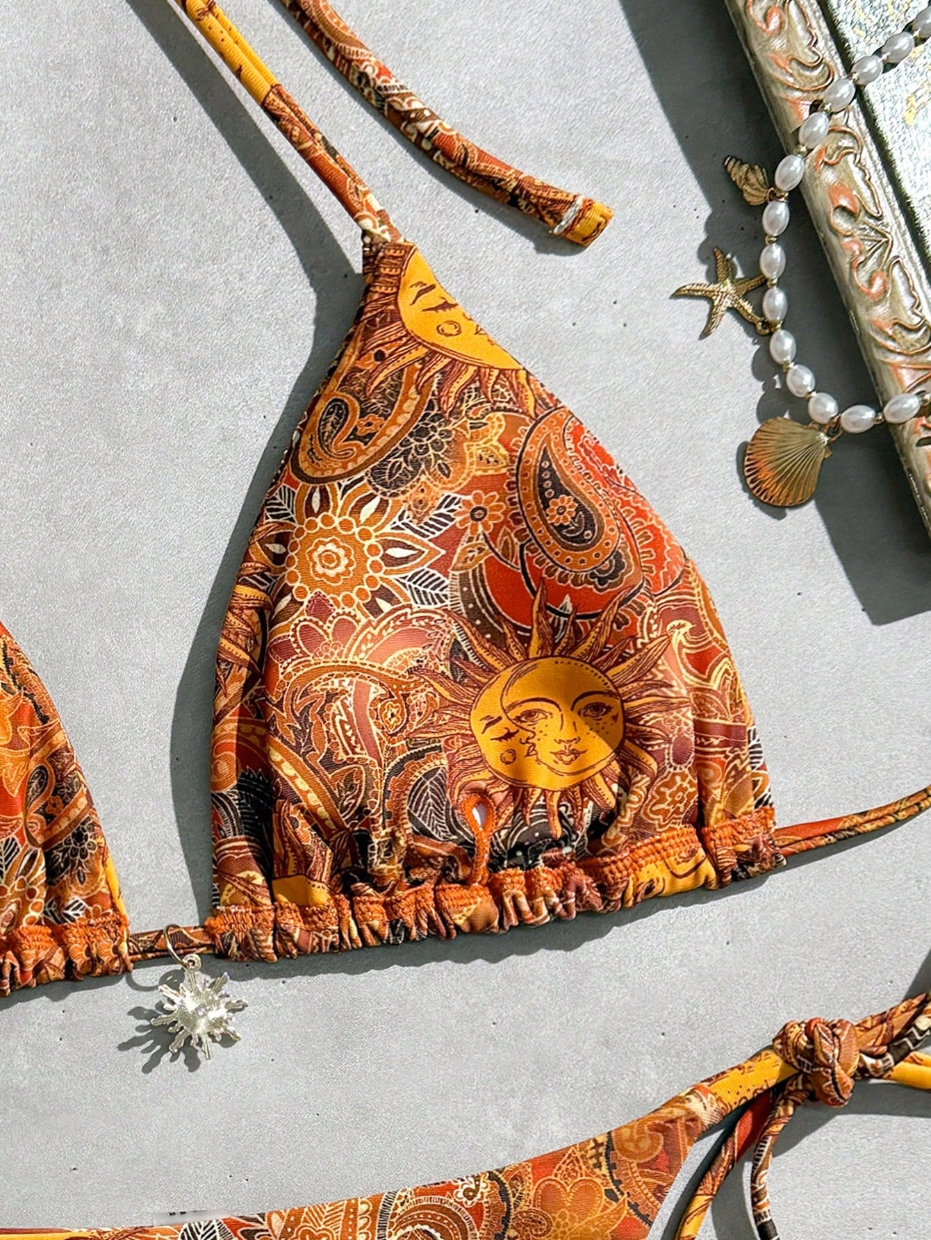 Swim Vcay Women's Summer Beach Full Print Halter Tie Sexy Bikini And Triangle Briefs Swimwear Set